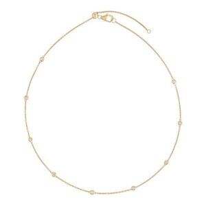 Station Bezel Set 14K (or 18k upon request) Yellow Gold Round Diamonds Necklace